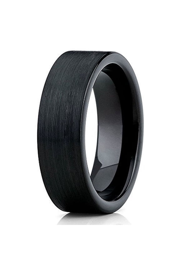 7mm Tungsten Wedding Band Black Tungsten Carbide Ring Black Brushed Finish Classic Wedding Band Men Women Comfort Fit