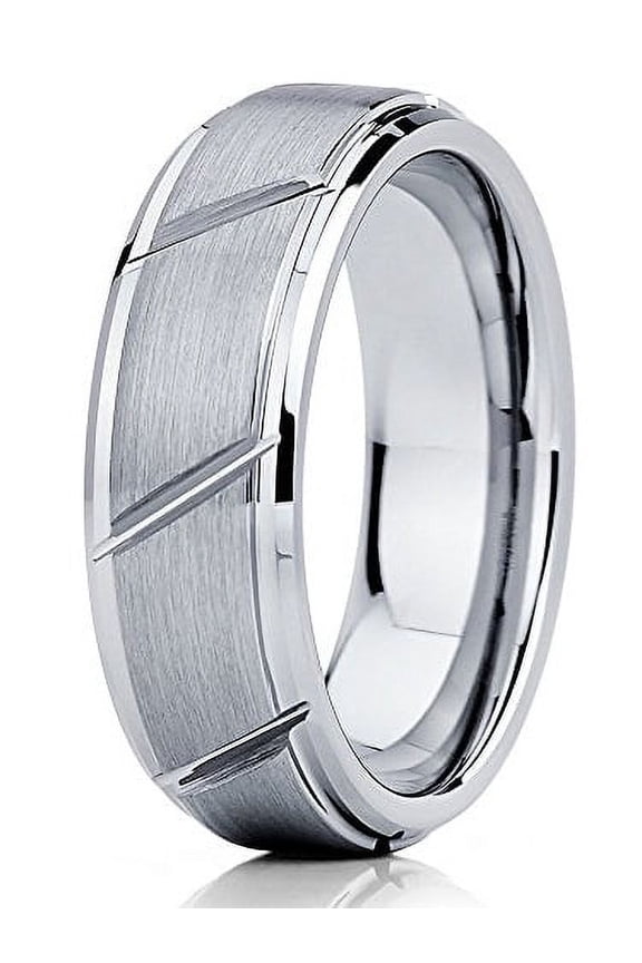 7mm Tungsten Wedding Band Grooved Tungsten Ring Comfort Fit Tungsten Band