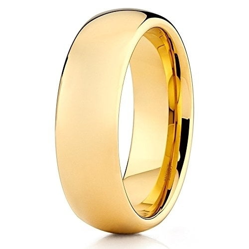 Silly Kings Jewelry 7mm Tungsten Wedding Band Yellow Gold Tungsten Ring Tungsten Carbide Shiny Men & Women Comfort Fit, Adult Unisex, Size: One Size