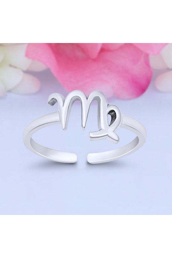 7mm - Virgo Zodiac Sign Toe Band Ring 925 Sterling Silver Thin Adjustable Stylish Rings for Women