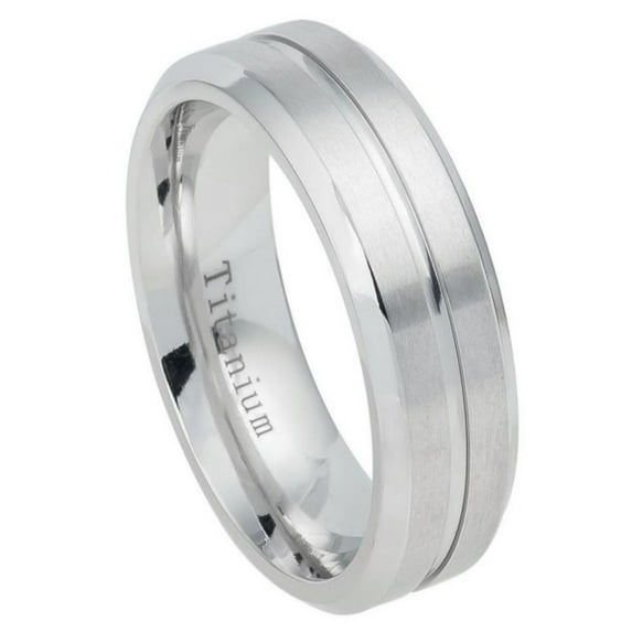 7mm White IP Plated Titanium Ring Domed Brushed Center Stepped Edge Wedding Band Ring For Men Or Ladies