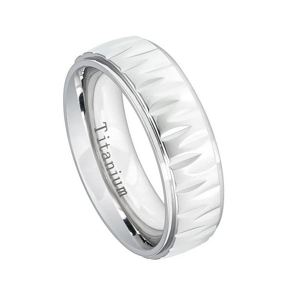 7mm White Titanium Step Edge Alternating Grooves Wedding Band Ring For Men Or Ladies