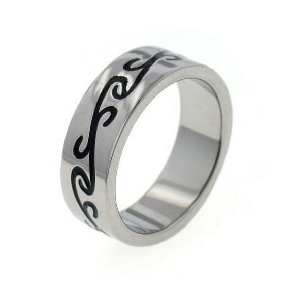 7mm Wide Mens and Womens Titanium Black Celtic Scrollwork Wedding Band Ring