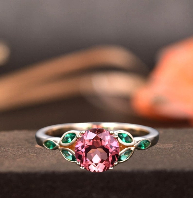 7mm round shaped Pink sapphire engagement ring,Unique sapphire