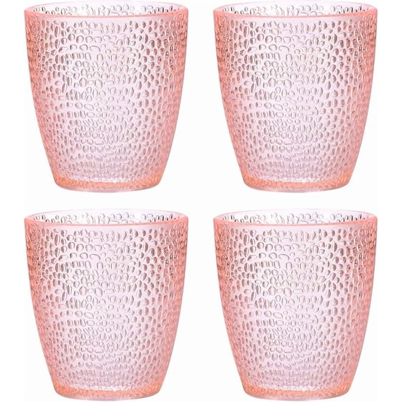 7oz Acrylic Drinking Glasses, 4Pcs Reusable Tumblers Drinkware Unbreakable Water Glasses Cup Stackable & Dishwasher Safe for Home Outdoors Restaurant, Pink