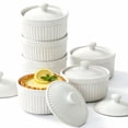 7 OZ Porcelain Ramekins with Lids, Oven Safe, Set of 6, Souffle Dishes ...