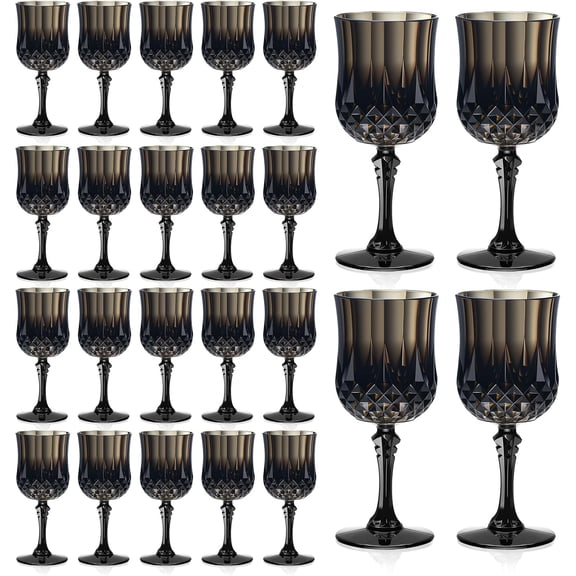 7oz Plastic Vintage Wine Glasses Drinking Glasses Unbreakable Wedding Glassware Crystal Water Goblets Reusable Drinkware Vintage Champagne Flutes (24, Black)