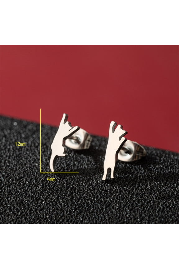7pairs Non-Stainless Steel Stud Earrings Cat Shape Asymmetrical Earrings Stainless Steel color 12x4mm