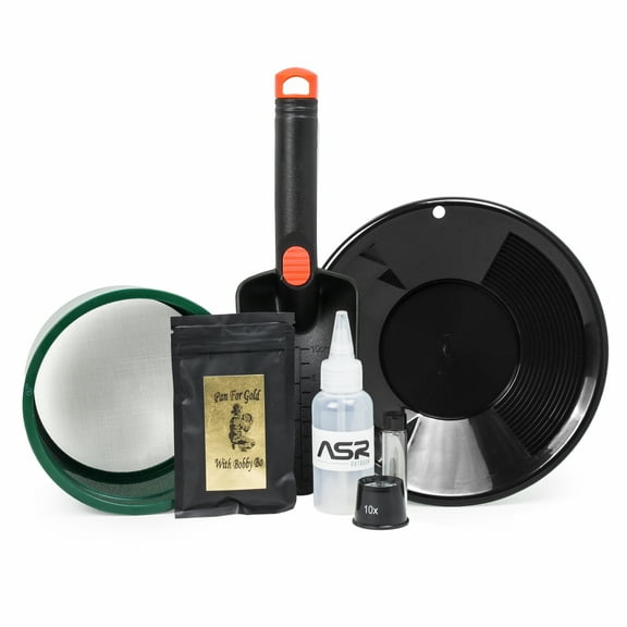 7pc ASR Outdoor Kids Gold Panning Kit Beginner Prospecting Equipment and Paydirt - Black