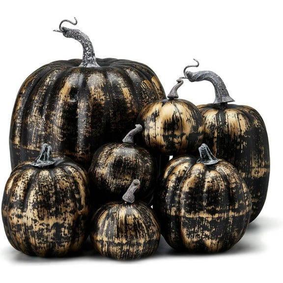 7 Pcs Assorted Sizes Artificial Pumpkins Fall Decor Fake Faux Foam Pumpkins for Halloween Thanksgiving Harvest Home Table Decor