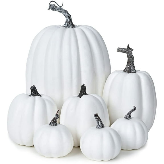 7pc Assorted Size White Pumpkins Craft Pumpkins for Halloween Thanksgiving Autumn Festive Party Supplies