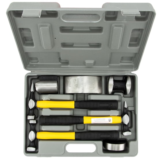 7pc Autobody Repair Kit Fiberglass Handles, Blow Molded Case