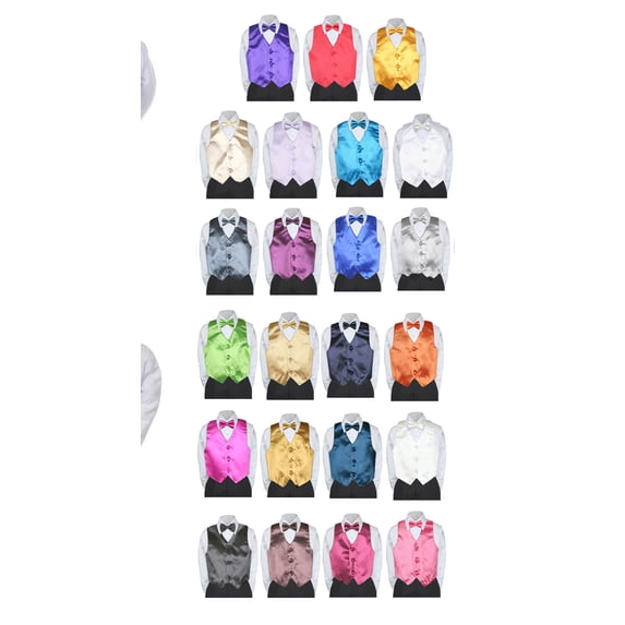 7pc Boy Formal Necktie Black White Suit Set Satin Bow Tie & Vest Baby Sm-20 Teen