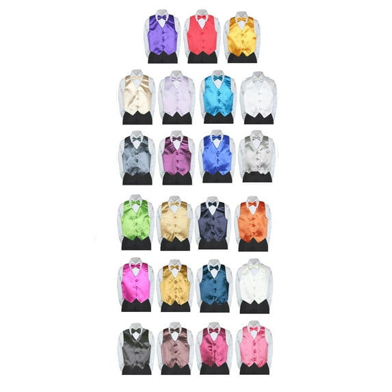 7pc Boy Formal Necktie Black White Suit Set Satin Bow Tie & Vest Baby Sm-20 Teen
