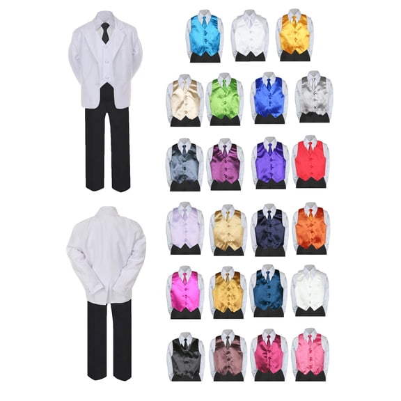 7pc Boy Formal Necktie Black White Suit Set Satin Necktie & Vest Baby Sm-20 Teen