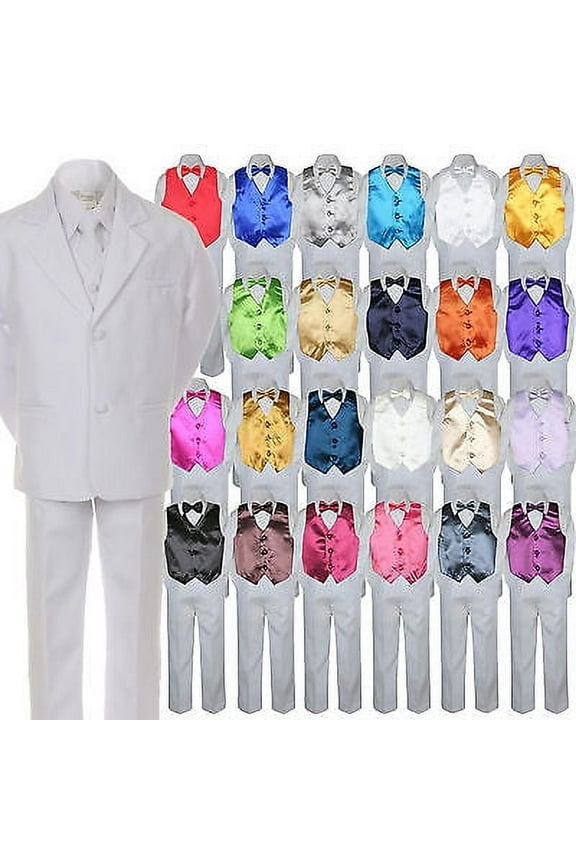 7pc Boy Kid Teen Formal Wedding Wear White Suit Tuxedo Extra Vest Bow Tie 8-20