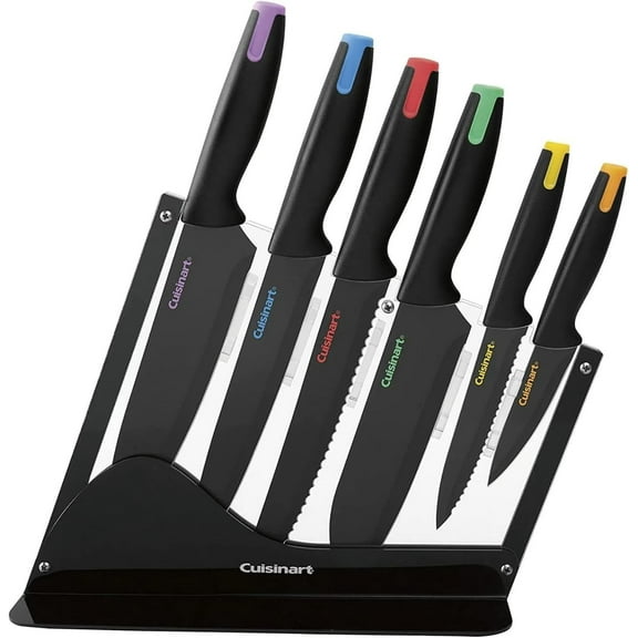 Cuisinart Advantage Nonstick Ceramic-Coated Knife Set, 7-Piece Acrylic Block Stainless Steel Knives for Precise Cutting, Durable Kitchen Knife Set with Ergonomic Handles, C55-7PCE
