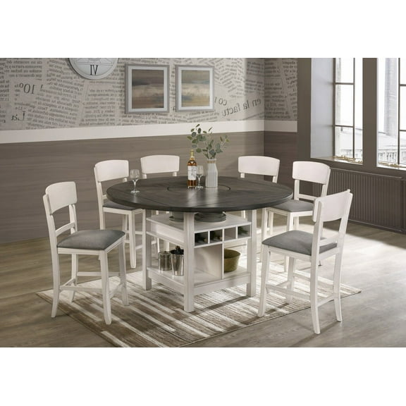 7pc Chalk Grey Finish Counter Height Dining Room Set Drop Leaf Table Chairs
