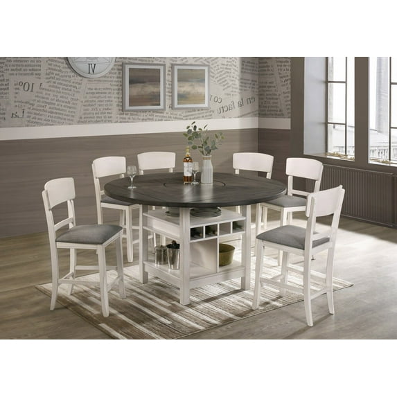 7pc Chalk Grey Finish Counter Height Dining Room Set Drop Leaf Table Chairs