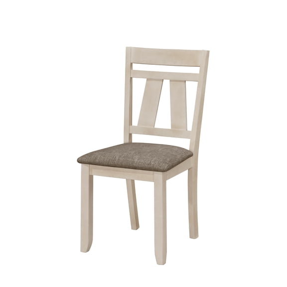 7pc Cottage Style Extendable Dining Table Set Chalk Gray Tow Tone Finish Upholstered Chair Dining Room Wooden Furniture Two Self-Storing Refectory Leaves Solid Wood