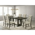 thumbnail image 1 of 7pc Dining Set Extendable Table Tufted Beige Chairs Dark Brown Finish Solid Wood, 1 of 7
