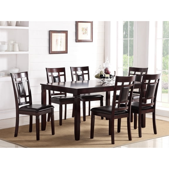 7pc Dining With Modern Style - Finish, Faux Leather Cushions, Rectangular Table Room , Eyelet Back Chairs, Cushioned Seats For 6