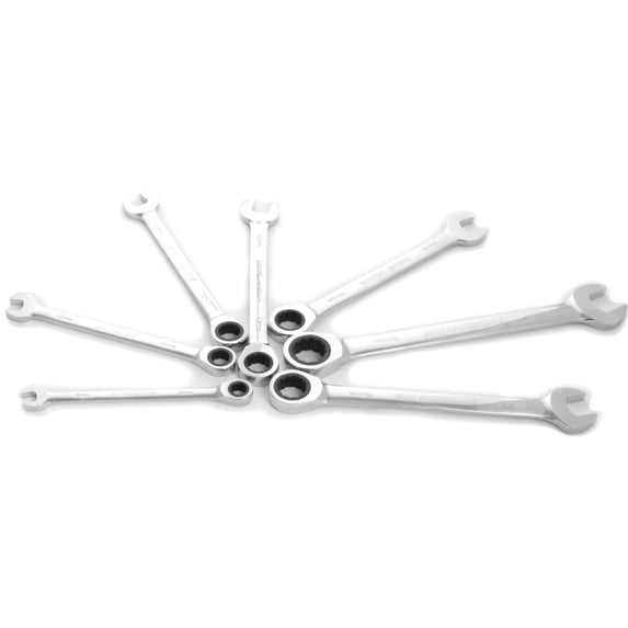 Performance Tool W30631 7pc Metric Combo Ratcheting Wrench Set | Drop Forged Chrome Vanadium Steel | Corrosion Resistant Finish & 100 Gear Teeth | Sizes: 8, 10, 12, 13, 14, 15 and 18mm