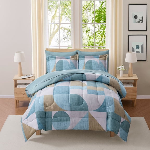 7pc Geo-Aqua Bed-in-a-Bag Printed Comforter Set - King