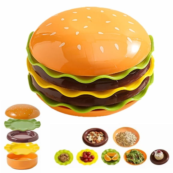 7pc Hamburger Plate Set, Novelty Stackable Burger Dinnerware, Ceramic Appetizer Plates for BBQ Party, Fun Kitchenware Gift