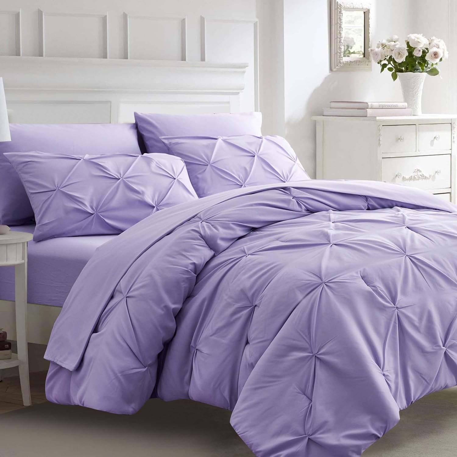 7pc King Size Comforter Set with Sheets, All Season Pintuck 7 Piece ...