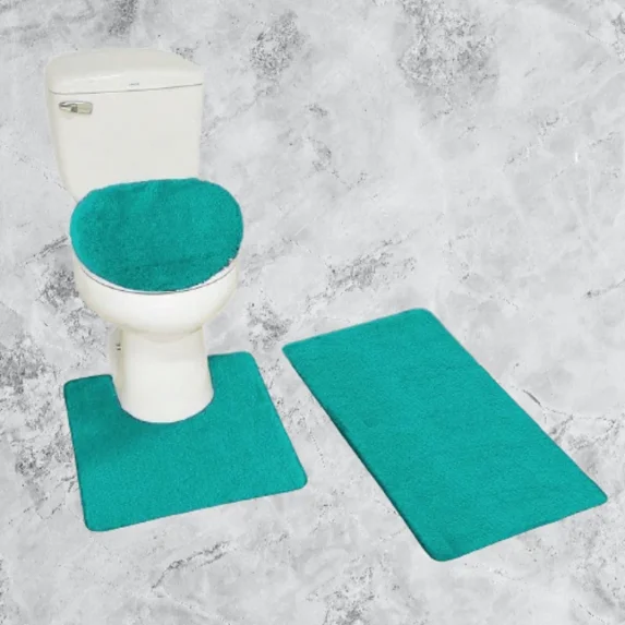 Gorgeous Home Linen 7-Piece Ultra Soft Chenille Non-Slip Bath Mat & Ceramic Accessory Set, Teal Green
