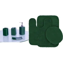 Gorgeous Home Linen 7-Piece Ultra Soft Chenille Non-Slip Bath Mat & Ceramic Accessory Set, Hunter Green