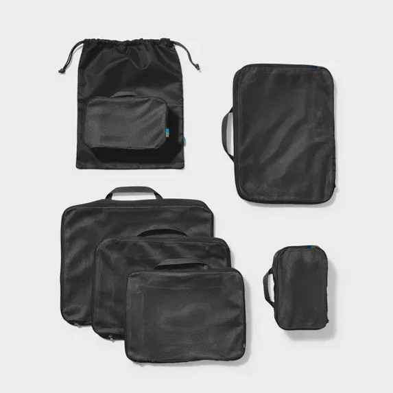 OPEN STORY 7PC PACKING CUBE SET WITH COMPRESSION - OPEN STORY™ - BLACK