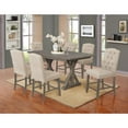 thumbnail image 1 of 7pc Rustic Wood Counterheight Dining Set with Table and Beige Linen Chairs, 1 of 2