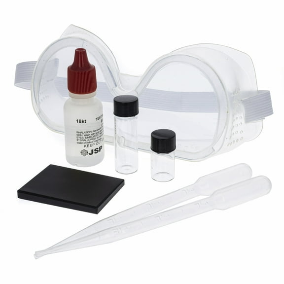 7pc ToolTreaux Safety 18k Gold Acid Testing Kit with Safety Glasses Testing Stone Pipettes Glass Vials