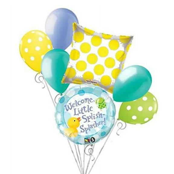 7pc Welcome Little Splish-Splasher Rubber Duck Gender Neutral Baby Balloon Bouquet