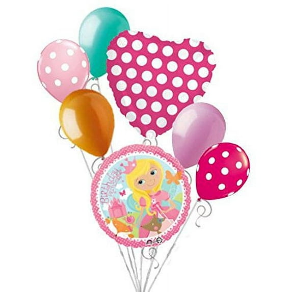 7pc Woodland Princess Fox Animal Happy Birthday Balloon Bouquet Party Decoration