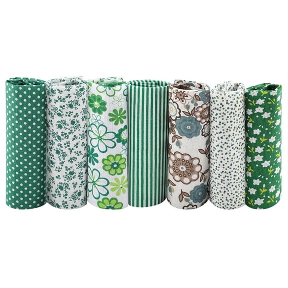 7pcs 25*25cm Cotton Fabric DIY Assorted Squares Pre-Cut Bedding Kit Quarters Bundle Dark Green , Cotton Fabric Pre-Cut Bedding, Pre-Cut Bedding Suite