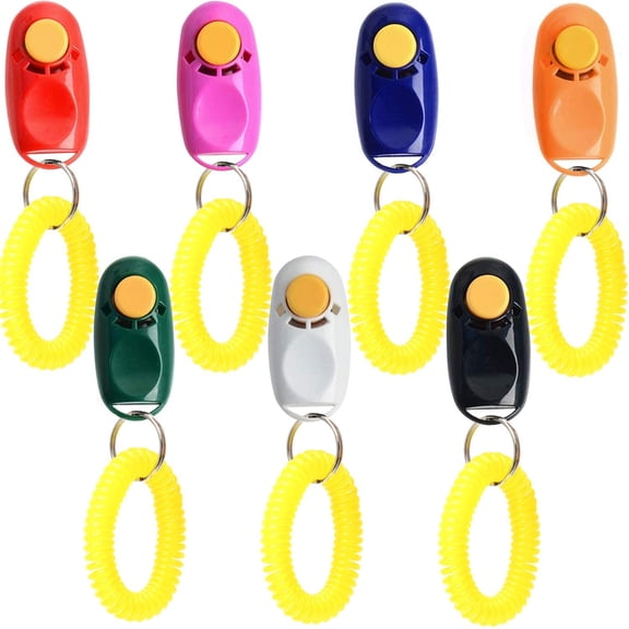 7pcs 7 Color Universal Animal Pet Dog Training Clicker with Wrist Bands Strap, Assorted Color Dog Clickers for Pet Dog Training & Obedience Aid