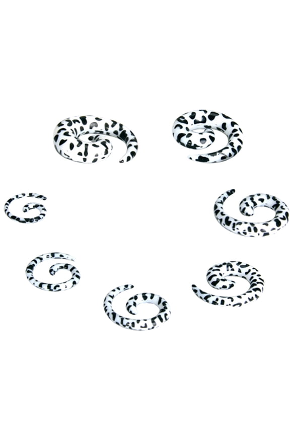 7pcs Acrylic Spiral Ear Stretcher Taper Plug Expander w/ Black Leopard Pattern