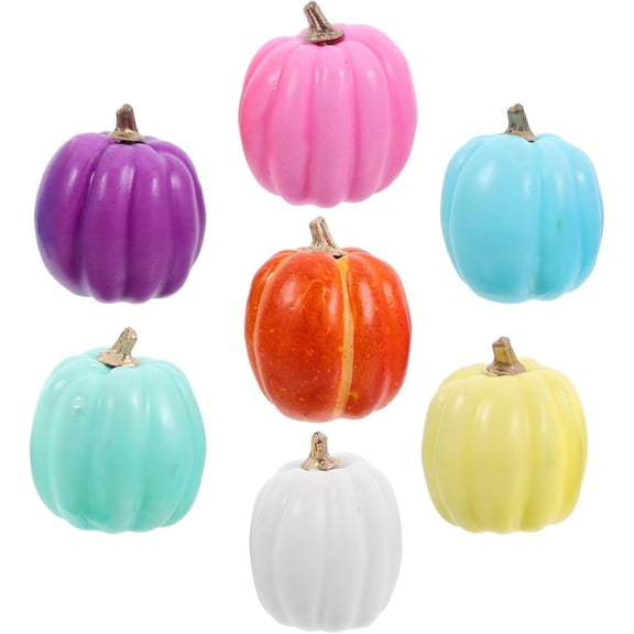 7pcs Artificial Pumpkins Set Colored Harvest Lifelike Fake Foam Pumpkin for Fall Autumn Halloween Home Thanksgiving Dinner Table Party House Kitchen Wedding Decor 3.5 inch