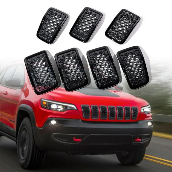 7pcs Astra Depot Gloss Black Front Grill Grille Inserts Honeycomb Mesh Cover for Jeep Cherokee 2019-2021