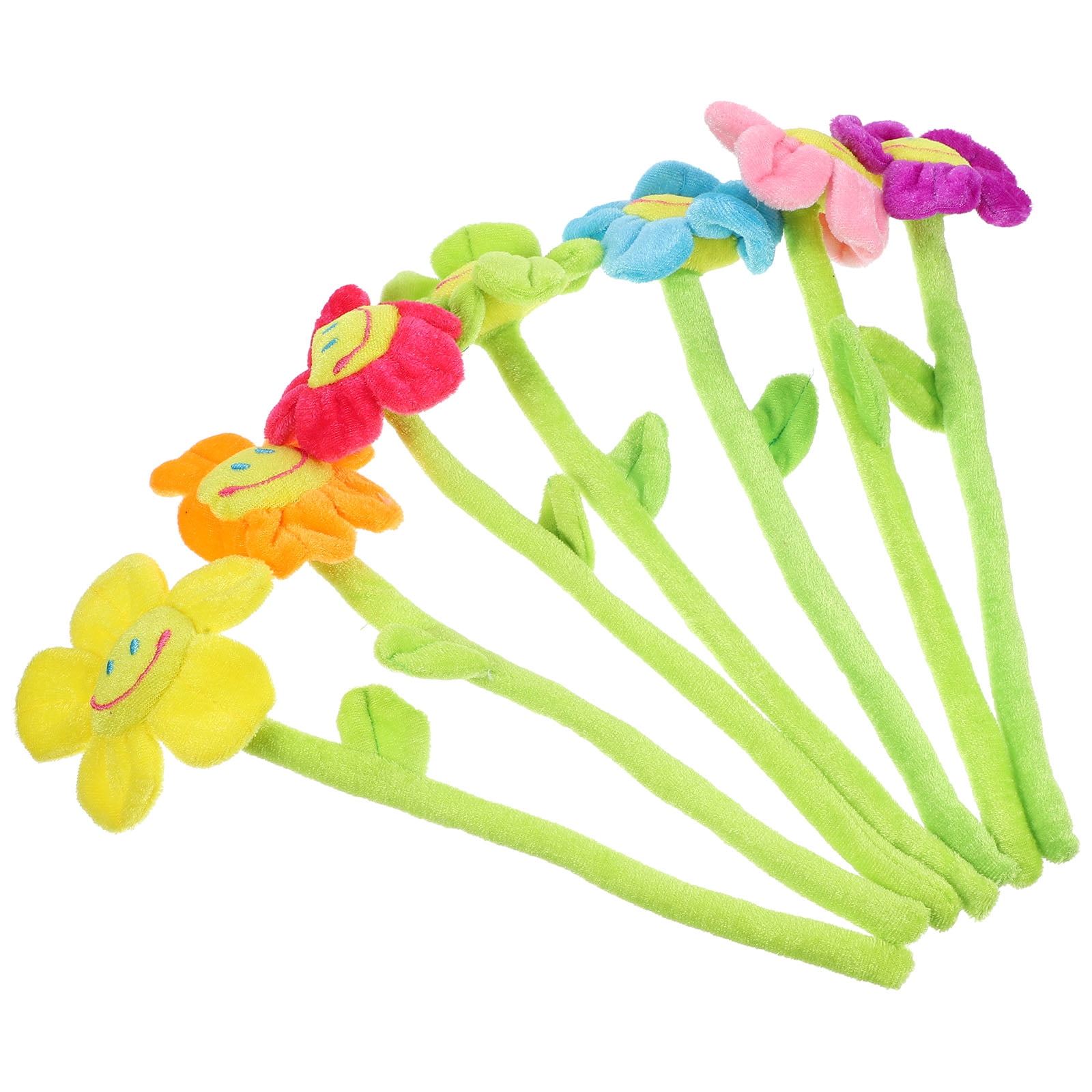 7pcs Bendable Plush Flower Toy Cartoon Plush Sunflower With Smile Face ...
