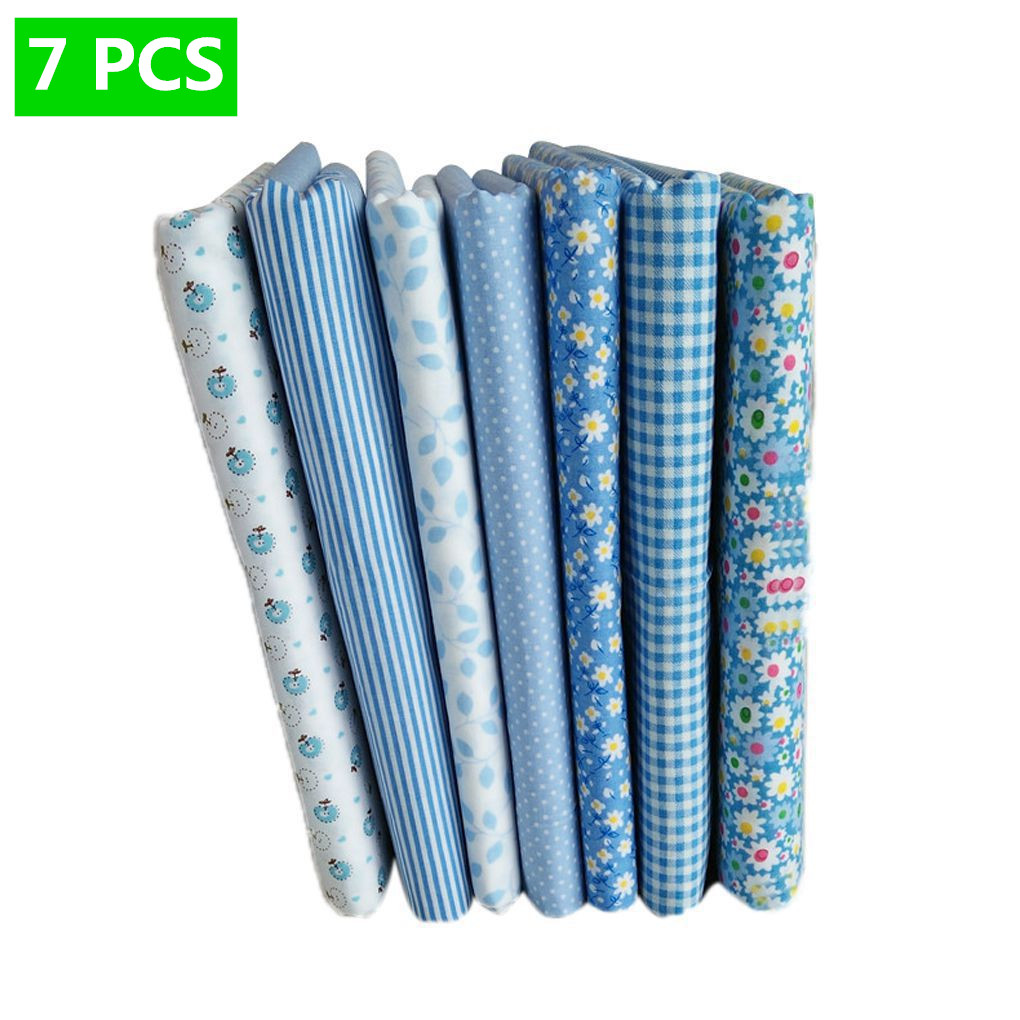 7pcs Blue Series Cotton Fabric Flower Floral Pattern Sewing Textile Material for DIY Patchwork Bedding - image 1 of 3