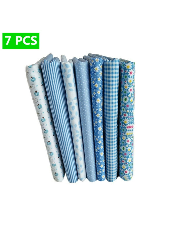 7pcs Blue Series Cotton Fabric Flower Floral Pattern Sewing Textile Material for DIY Patchwork Bedding