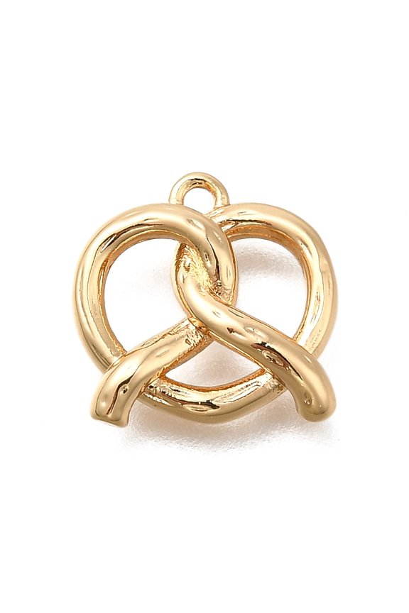7pcs Brass Pendants Pretzel Charms Real 14K golden Plated 12x12.5x3mm Hole: 1.2mm