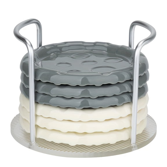 7pcs Ceramic Plate Set with Holder, Stackable, Non Slip Textured Appetizer Dip And Dessert Plates, Heat Resistant, Microwave Safe, Easy Clean Tableware for Everyday Dining, Family Gathering