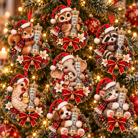 7pcs Christmas Cute Animal Cash Gift Ornament,Money Holder Hanging ...