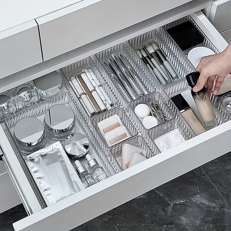 7pcs Clear Drawer Organizers Set, 4 Sizes Plastic Vanity Drawer Organizers And Storage Bins, Desk Drawer Organizer Trays For Makeup, Bathroom And Kitchen