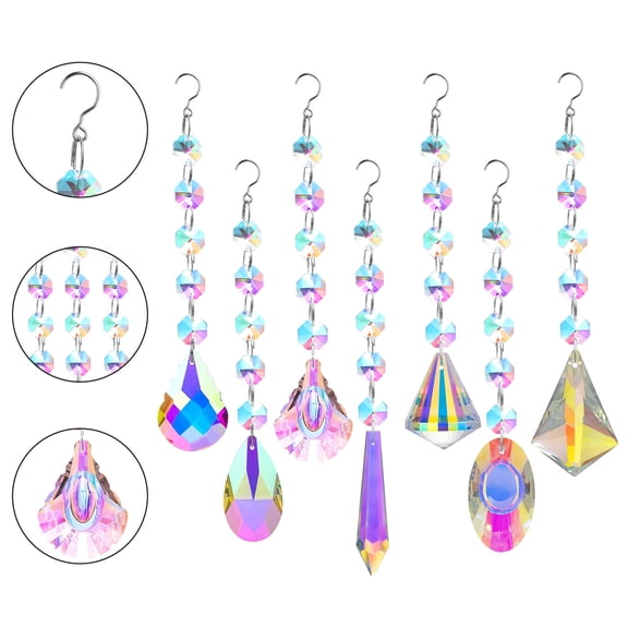 7pcs Crystals Sun Catchers, Window Hanging Crystals Suncatchers Beads Chain Lamps Pendant for Chandeliers, Garden, Curtain Wedding Home Decoration Gift